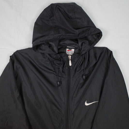 Vintage Nike Nylon Black Big Back Windbreaker Swoosh Coat Jacket Overcoat Mens Medium