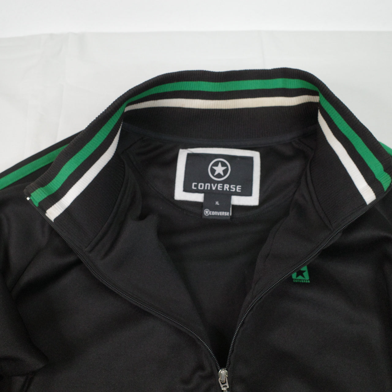 Vintage Converse Black Green Embroidered Spell Out Track Full Zip Jacket Mens XL