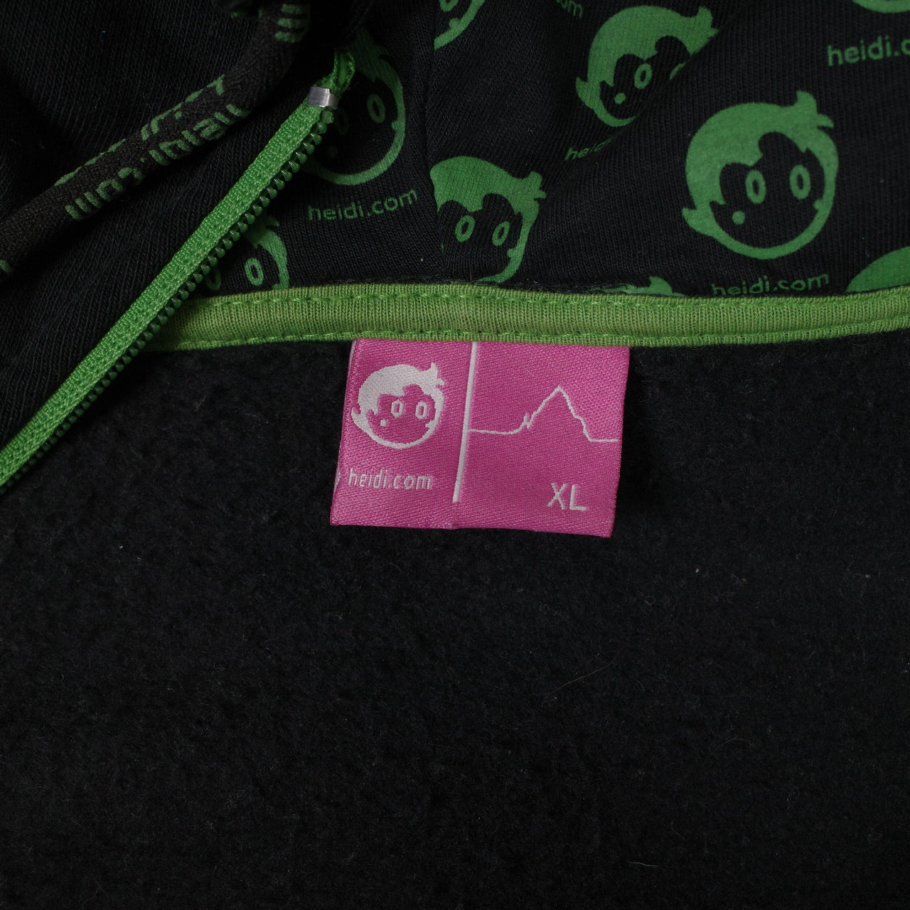 Heidi dot com 2 Zip Neon Black Hooded Zip Up Jacket Unisex XL