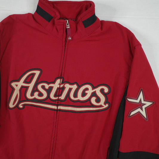 Houston Astros Jacket Mens Large Red Black MLB Baseball Majestic Full Zip Script
