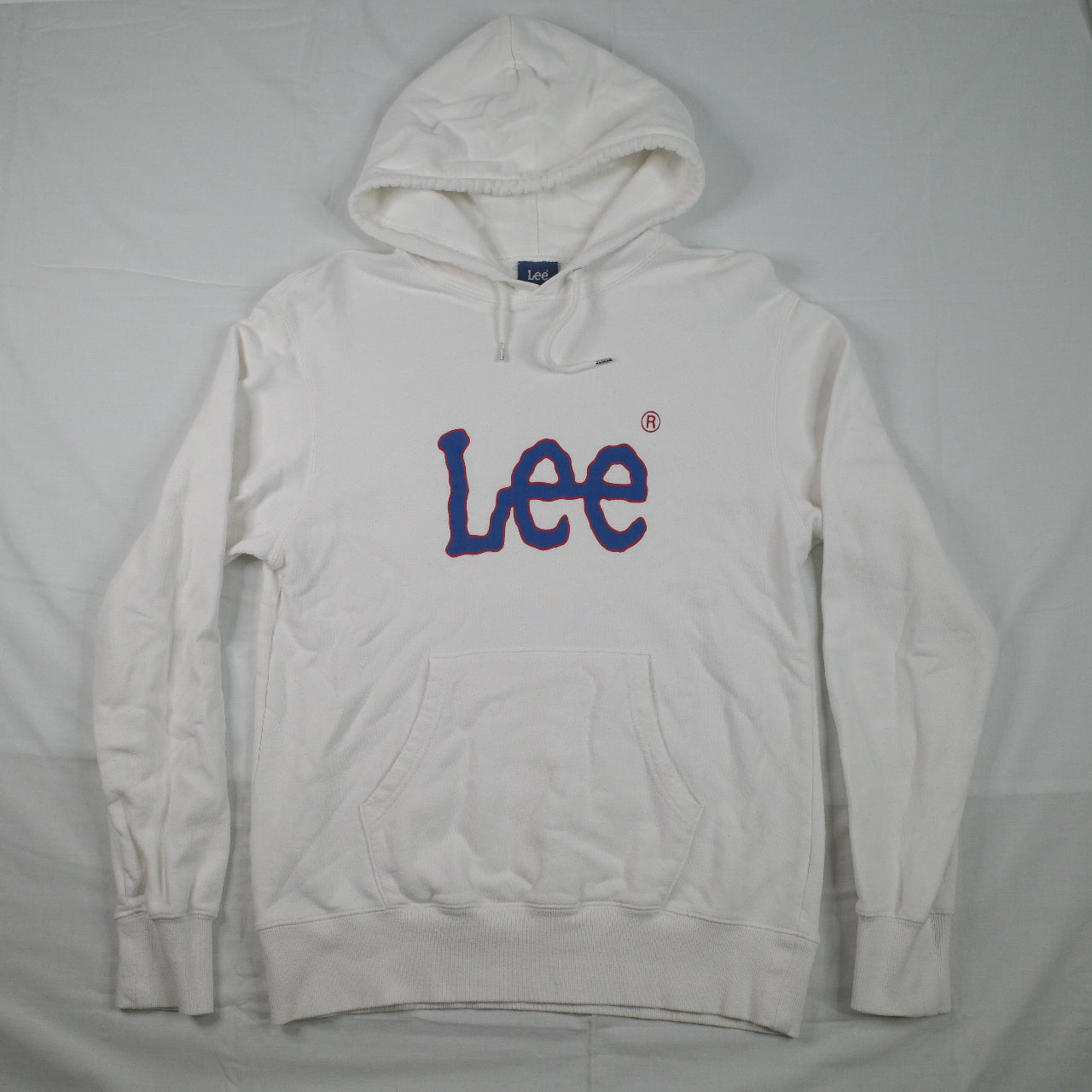 Vintage Lee 90's White Hooded Crewneck Hoodie Men's Medium