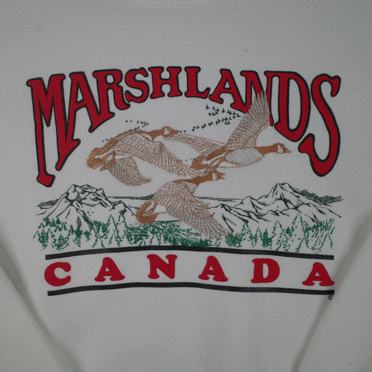 Vintage Marshlands Canada Flying Ducks White Crewneck Mens XL