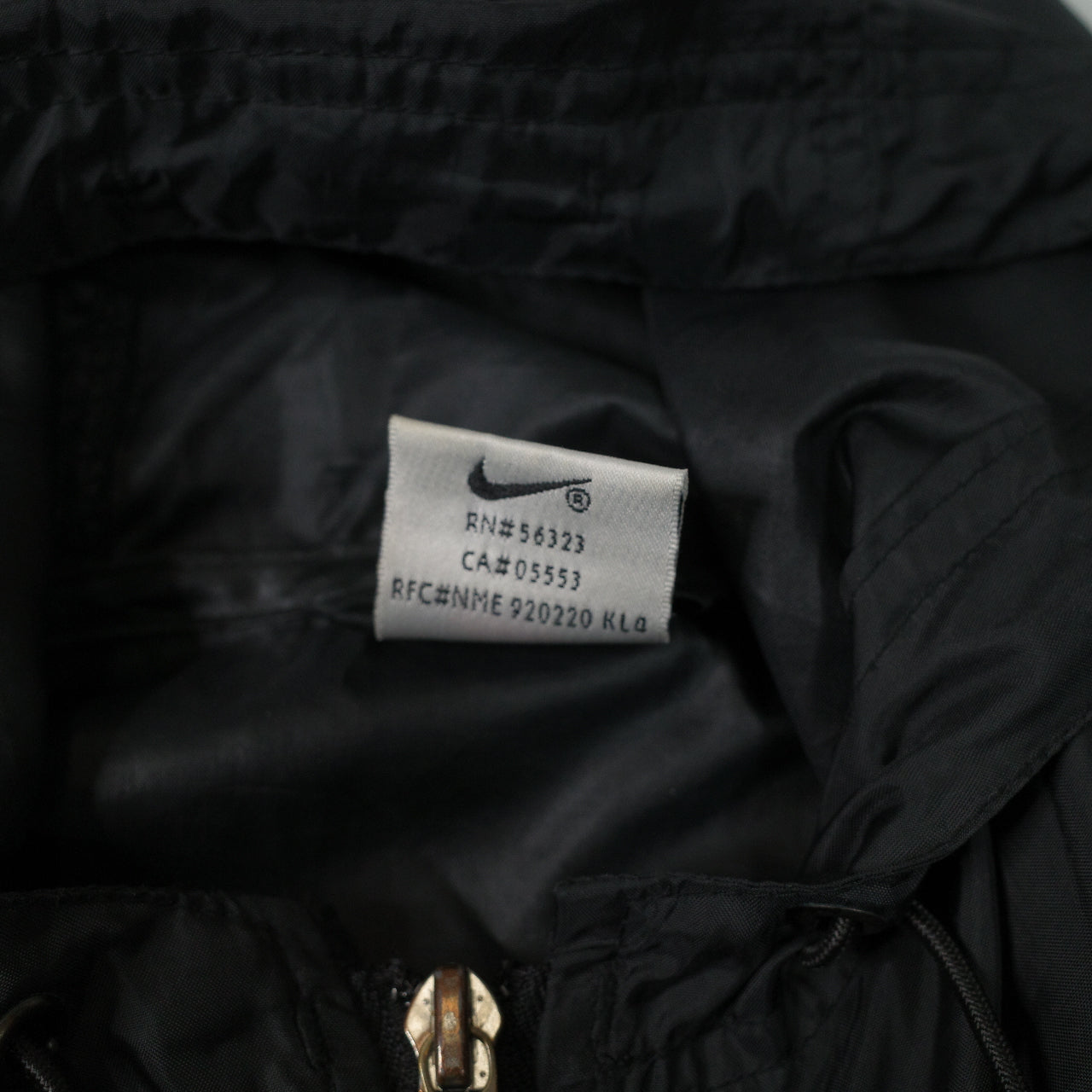 Vintage Nike Nylon Black Big Back Windbreaker Swoosh Coat Jacket Overcoat Mens Medium