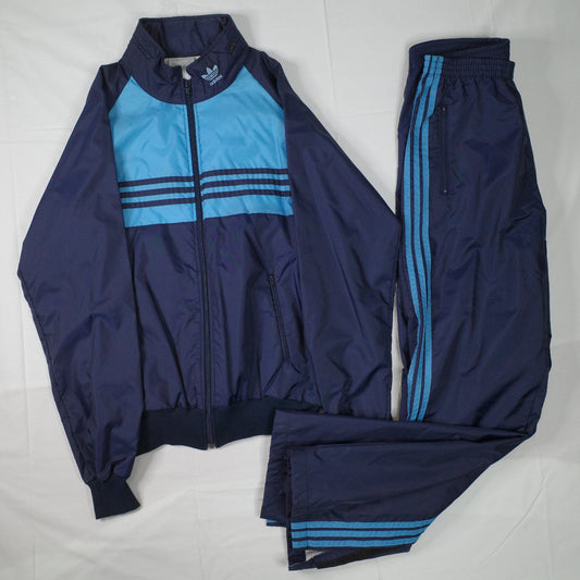 Vintage Adidas 90's New Zealand Made Two Tone Blue Lined Track Set Jacket Pants Mens Medium