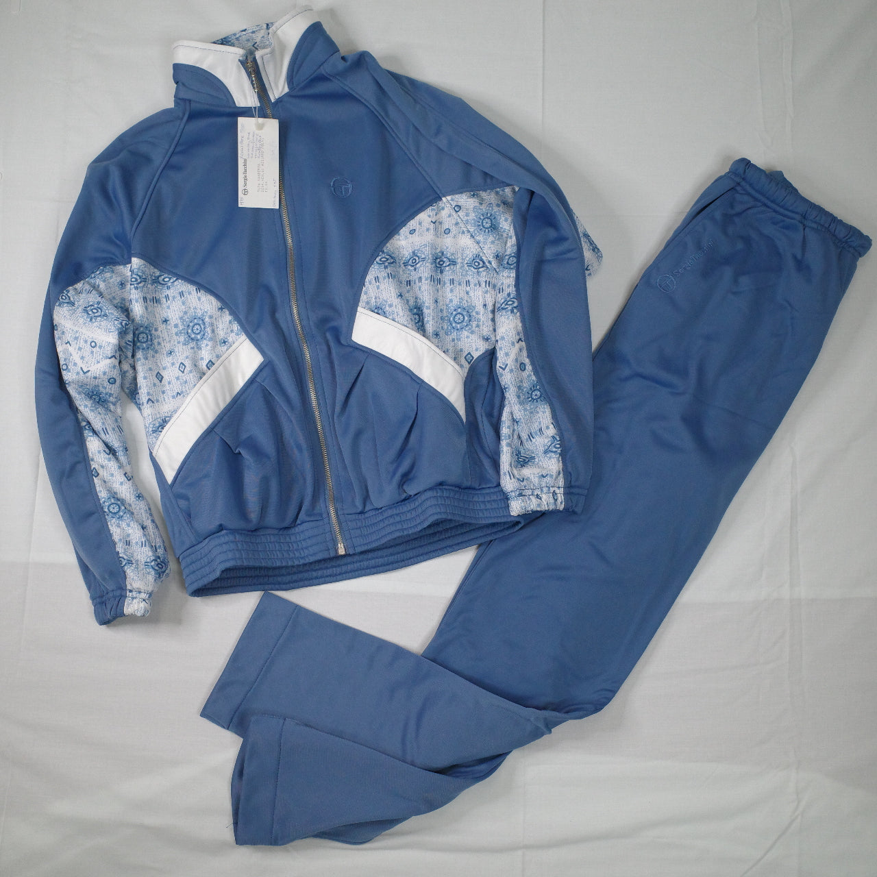 Vintage Sergio Tacchini Sample Promo Light Blue Track Set Jacket Pants Italy Made Womens Small NWT rare