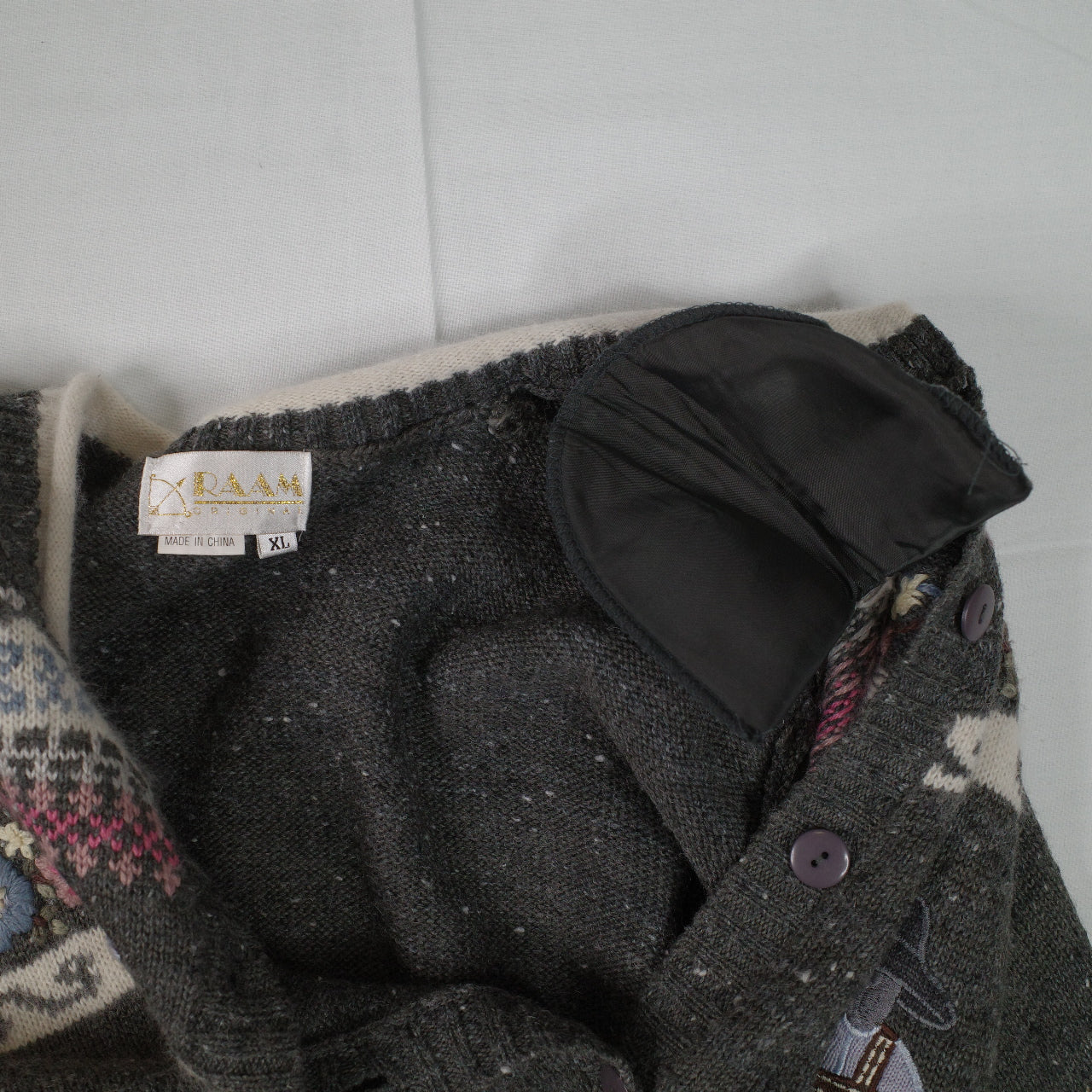 RAAM 90's Acrylic Wool Angora Farmer Love Floral Knit Sweater Cardigan Women's XL