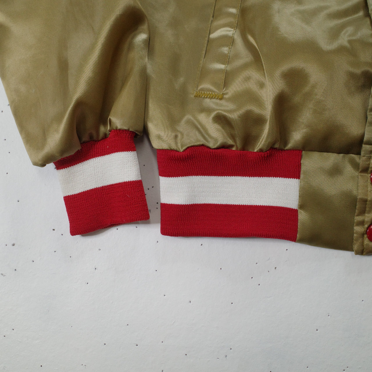 Vtg San Francisco 49ers Chalk Line Gold Satin Bomber Jacket USA Made Boys Youth Sz 14-16