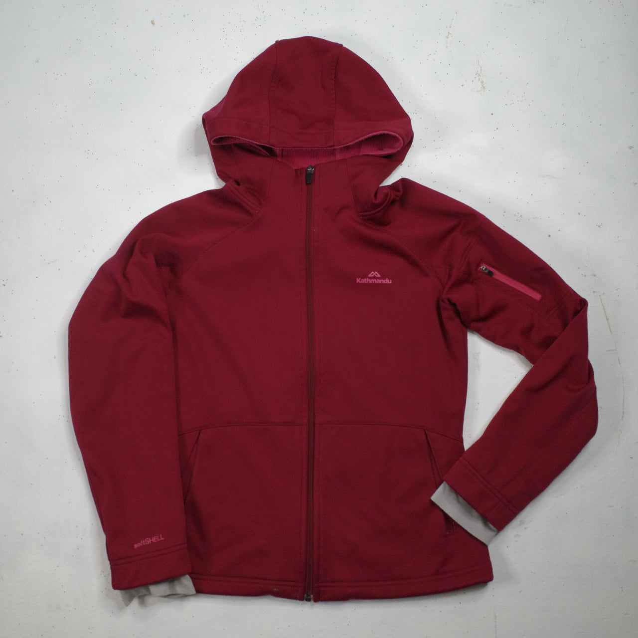 Kathmandu Women's Softshell Maroon Jacket Hooded Full Zipper Fleece Lined Women's 10