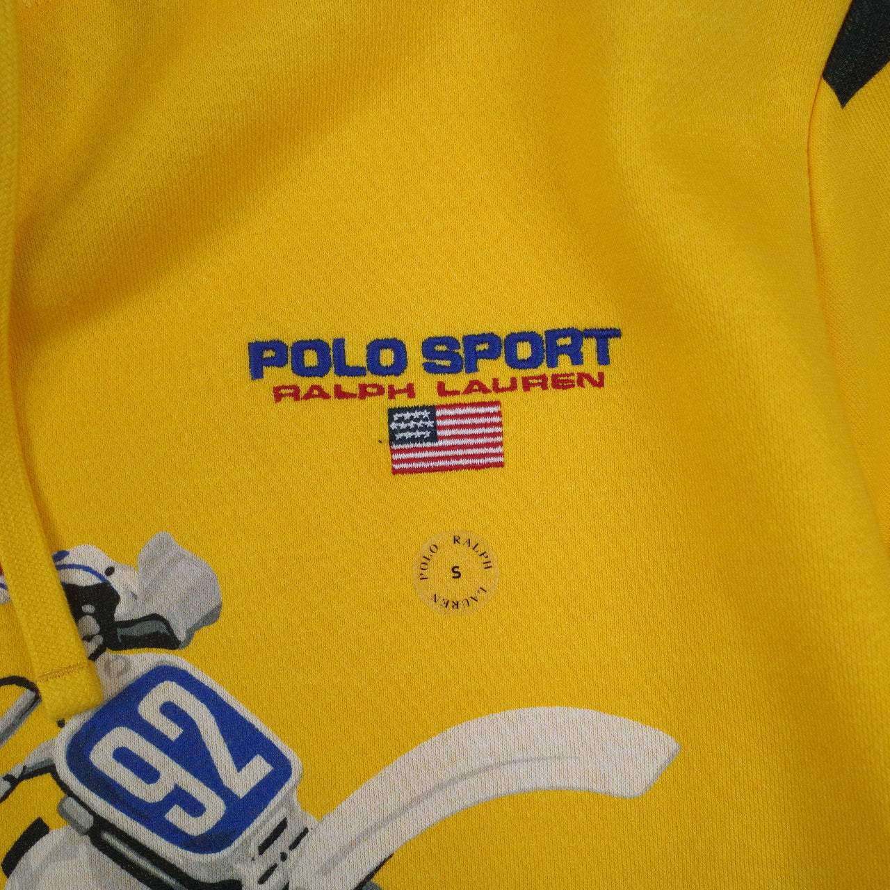 Polo Sport Ralph Lauren Motocross 1992 Yellow Fleece Hooded Sweatshirt Hoodie Mens Small NWT