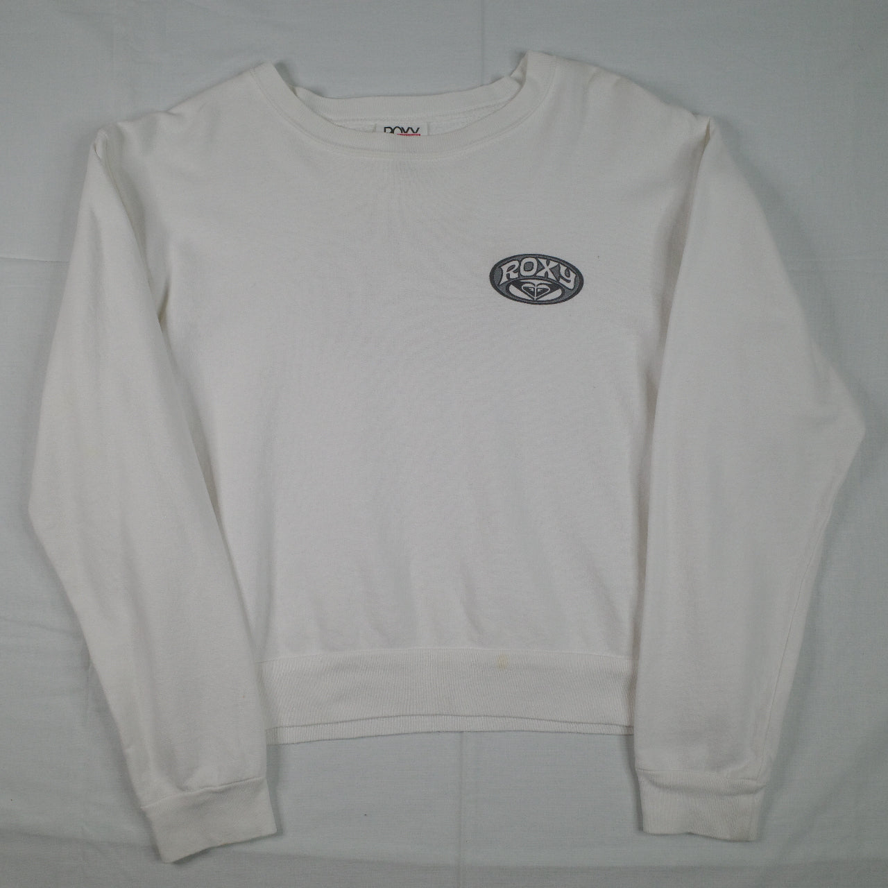 Roxy White Back Print Vintage Pullover Crewneck Womens Medium