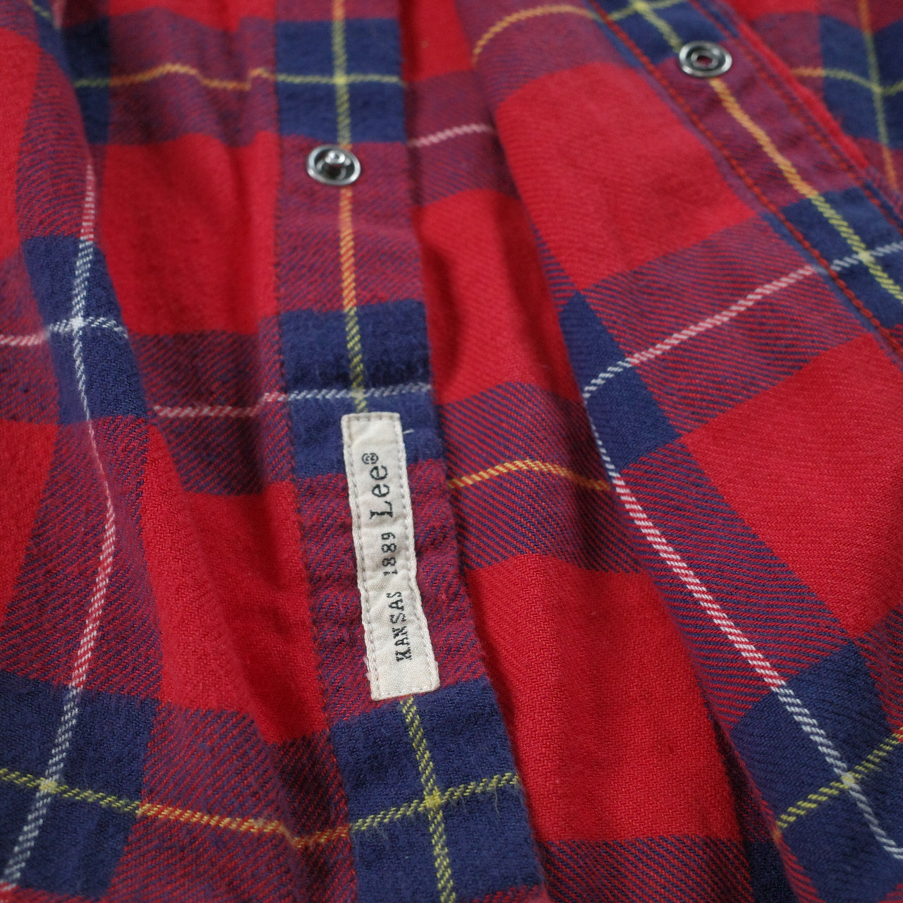 Vintage Lee Western Rider Shirt Flannel Plaid Saw Tooth Pearl-Snap Red Checkered Mens Large Slim Fit