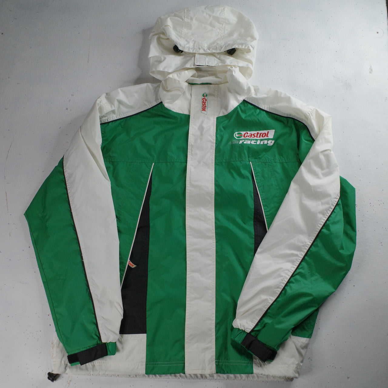 Vintage Castrol Racing Jacket Full Zip Green White Mens XL