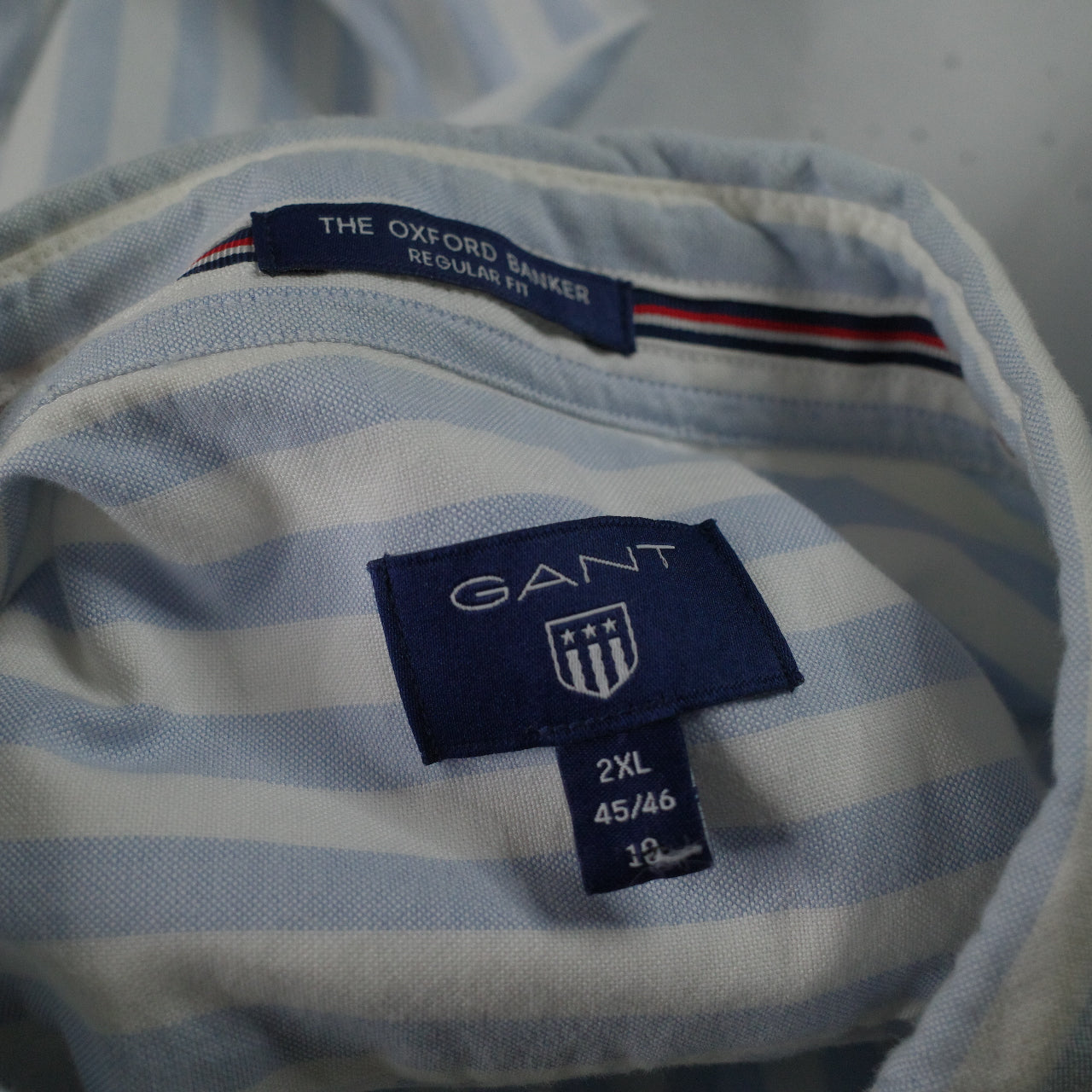 Gant Oxford Banker Blue White Stripe Cotton Button Up Mens 2XL