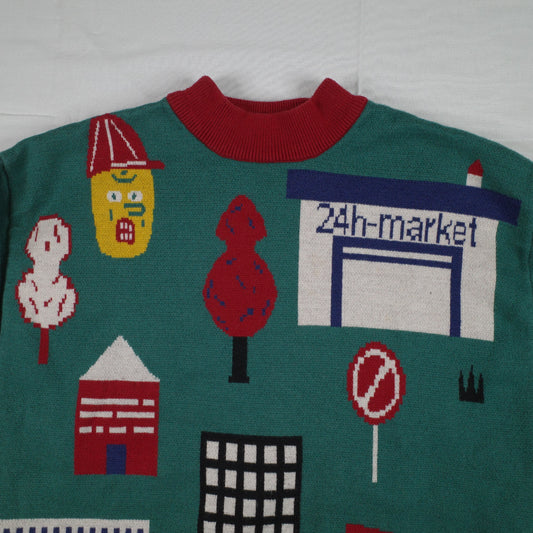 Tyakasha 24 Hour Mart Front Back Knit Sweater Mens Medium