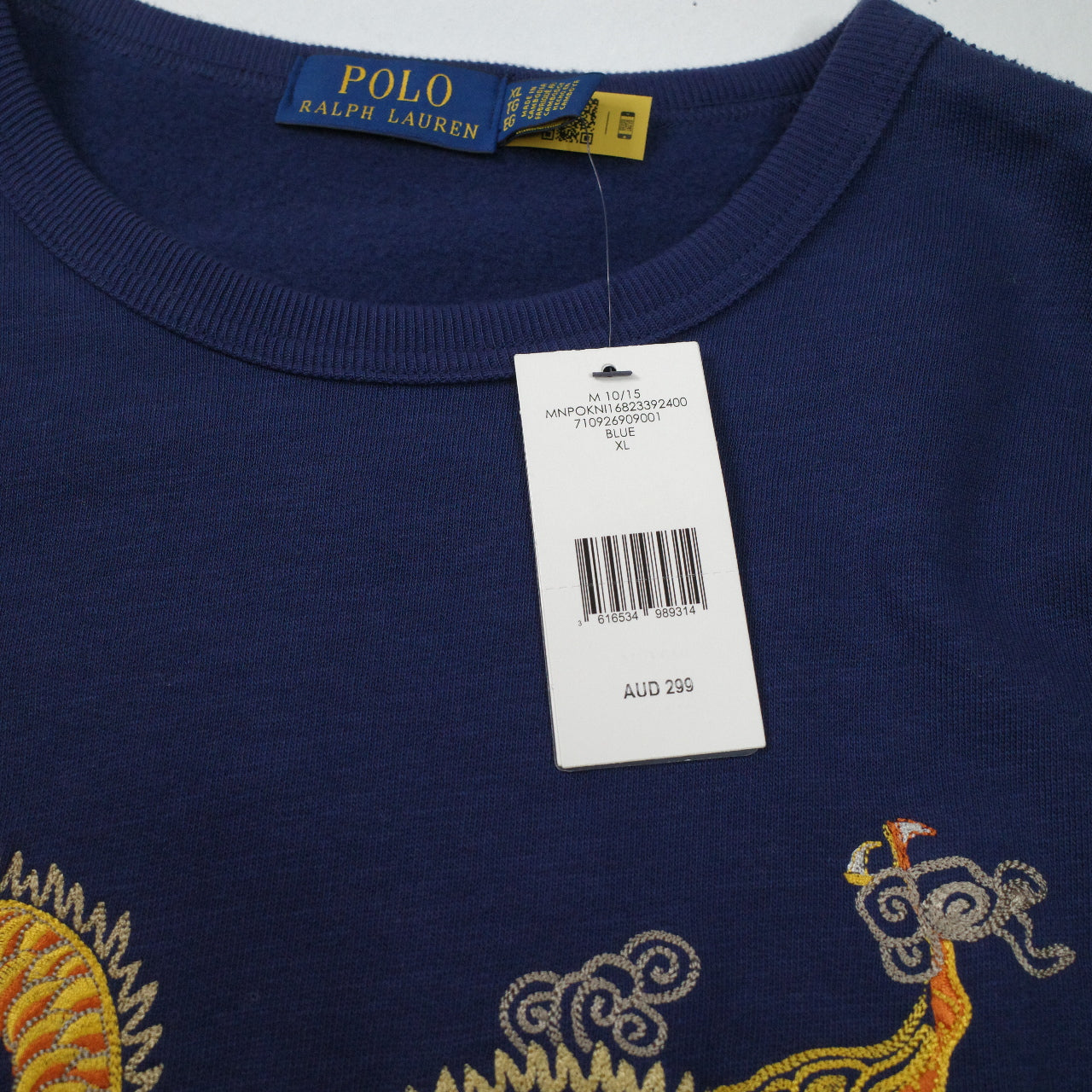 Polo Ralph Lauren Chinese New Year Dragon Navy Embroidered Sweater Crewneck Mens XL NWT