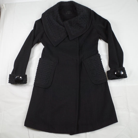 Anna Sui Black Wool Button Knee Length Coat 6