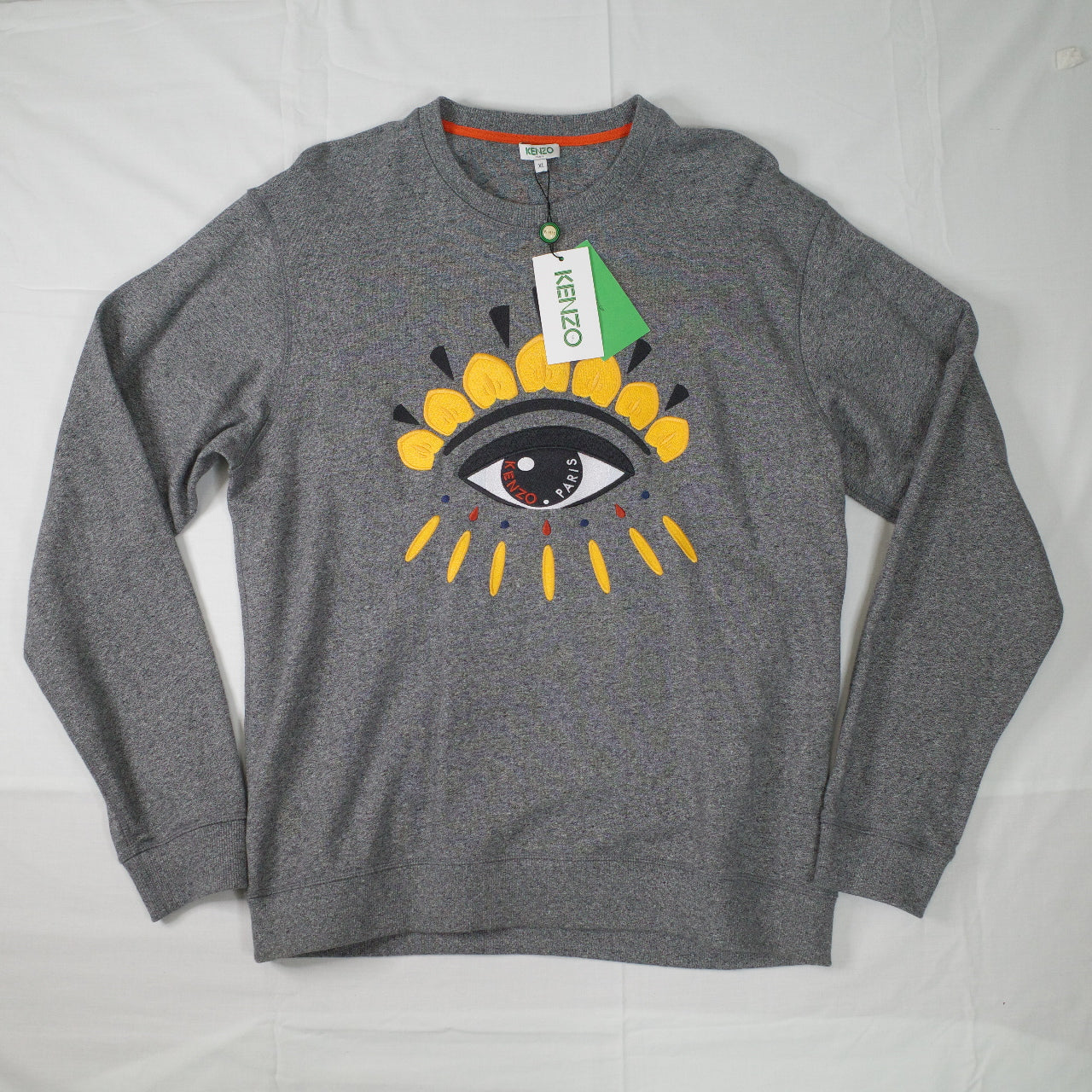 Kenzo Paris Embroidered Eye Sweatshirt Gray Crew Neck Graphic Print Mens XL NWT
