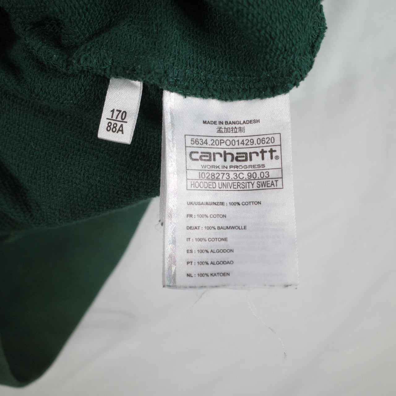 Carhartt WIP Men's XL College Hoodie Sweat Jumper Green Big Logo