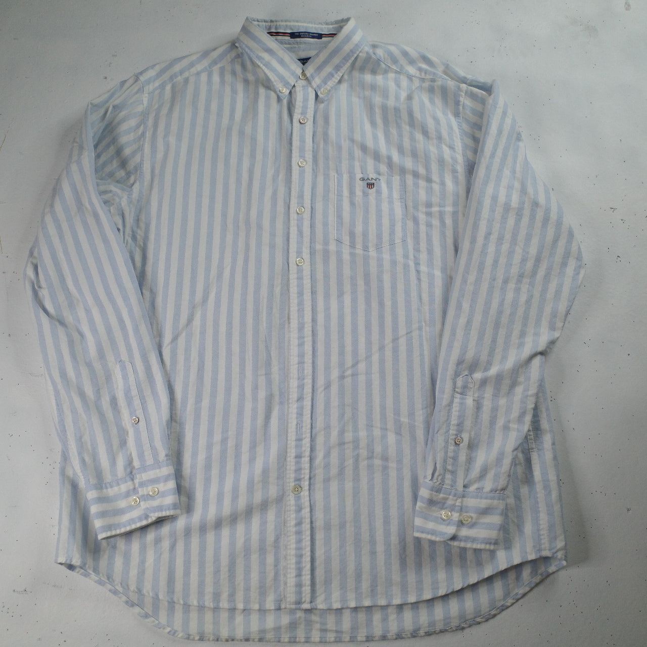Gant Oxford Banker Blue White Stripe Cotton Button Up Mens 2XL