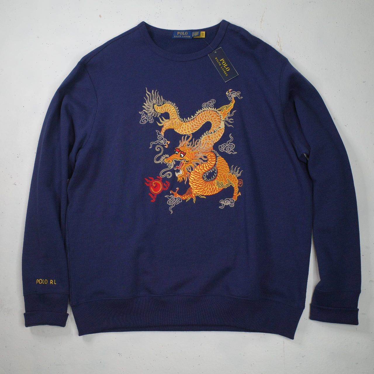 Polo Ralph Lauren Chinese New Year Dragon Navy Embroidered Sweater Crewneck Mens XL NWT
