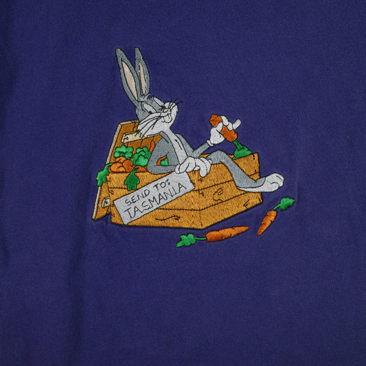 Vintage Acme Clothing Taz Devil Black Embroidered Bugs Tasmania Pocket T Shirt XL