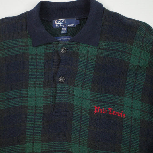 VIntage Polo Ralph Lauren Polo Tennis Plaid Knit Sweater Quarter Buttons Mens Large