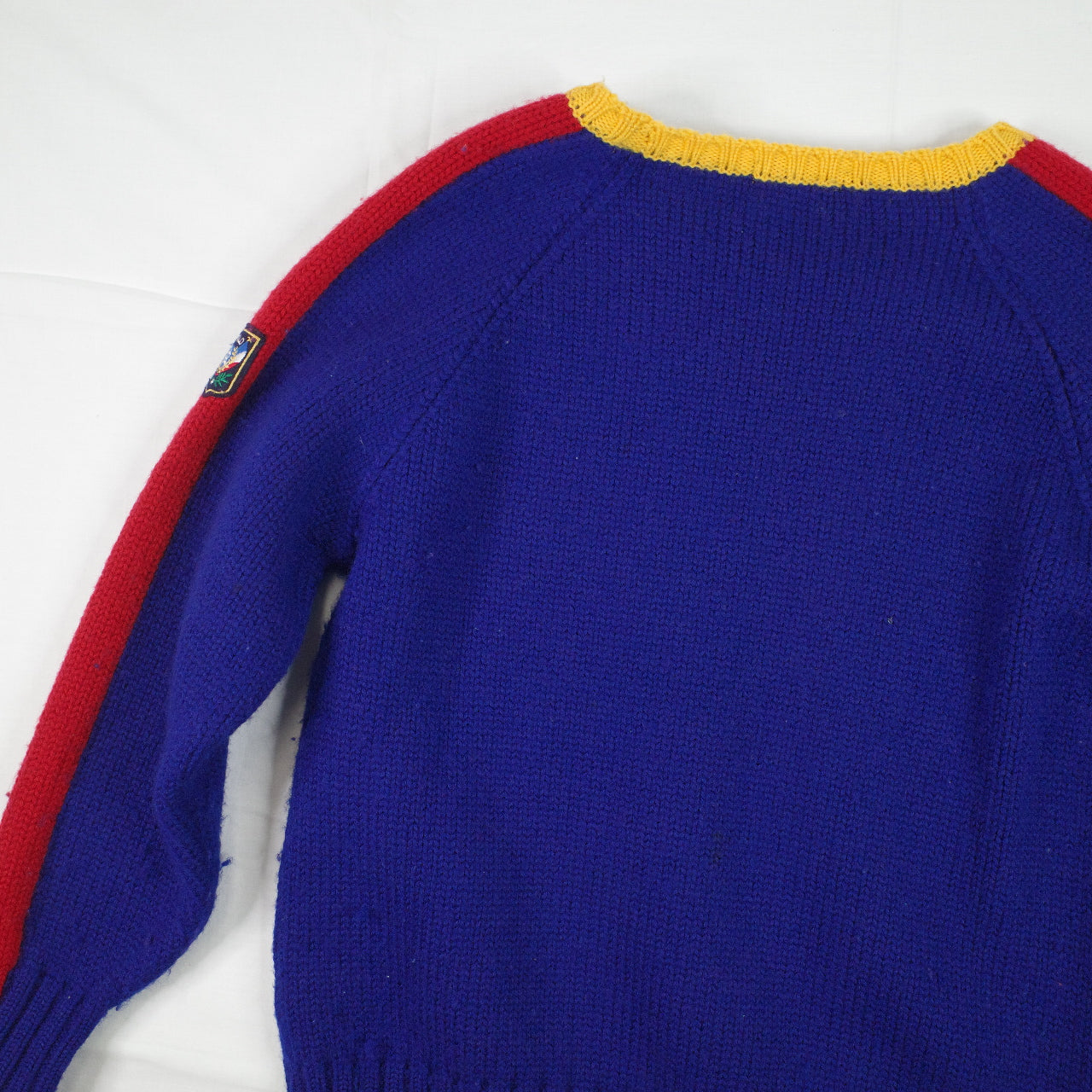 Vintage Ralph Lauren Uni Crest Wool Knit Sweater Blue Red Mens Small