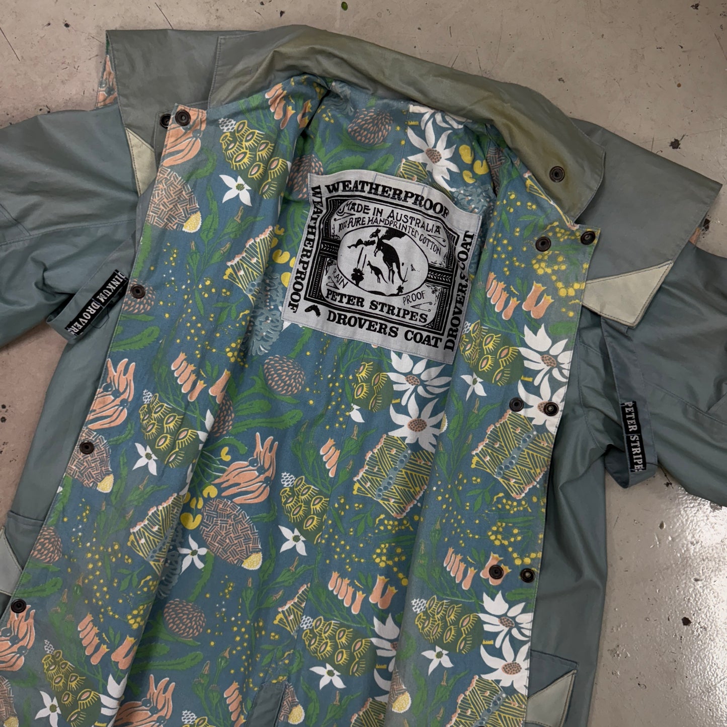 Dinkum Drovers Peter Stripes Drovers Coat Native Fauna Lined Teal Weatherproof Made In Australia Coat OS
