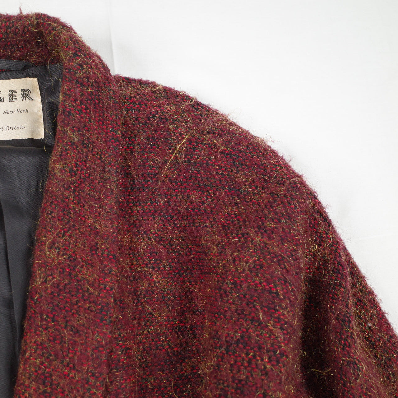 Vintage 70's Chambray Boule Red Glitter Wool Jacket Coat Sz 16 L Made in Great Britain VGC