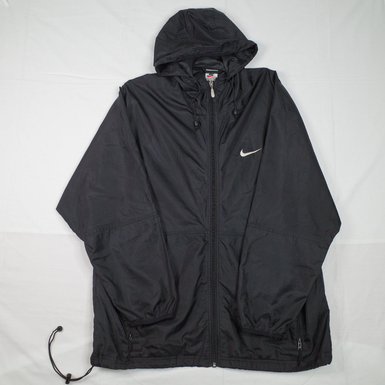 Vintage Nike Nylon Black Big Back Windbreaker Swoosh Coat Jacket Overcoat Mens Medium