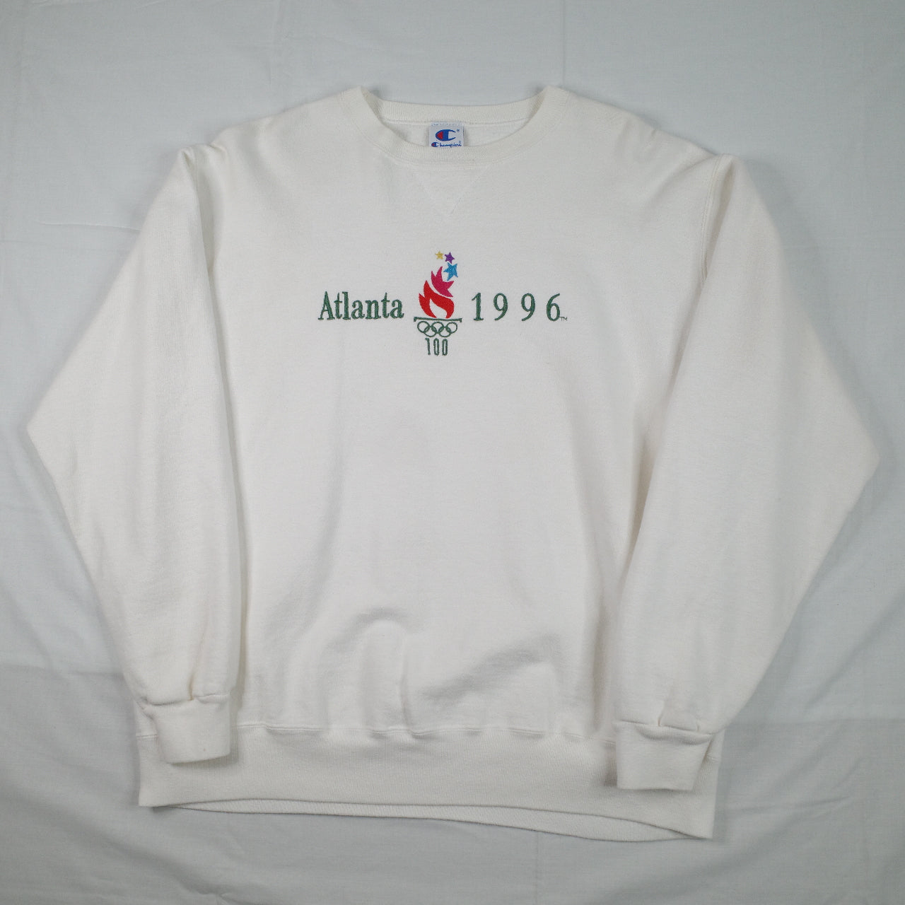 Champion Atlanta 1996 Olympics White Sweater Crewneck Mens XL