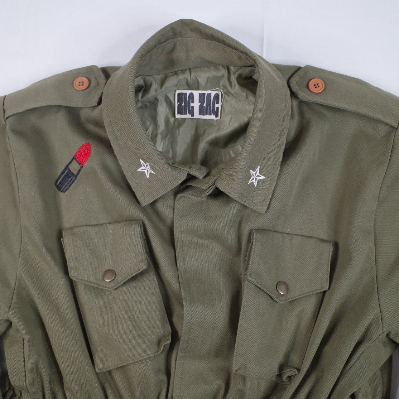 Zig Zag Army Jacket Green Medium