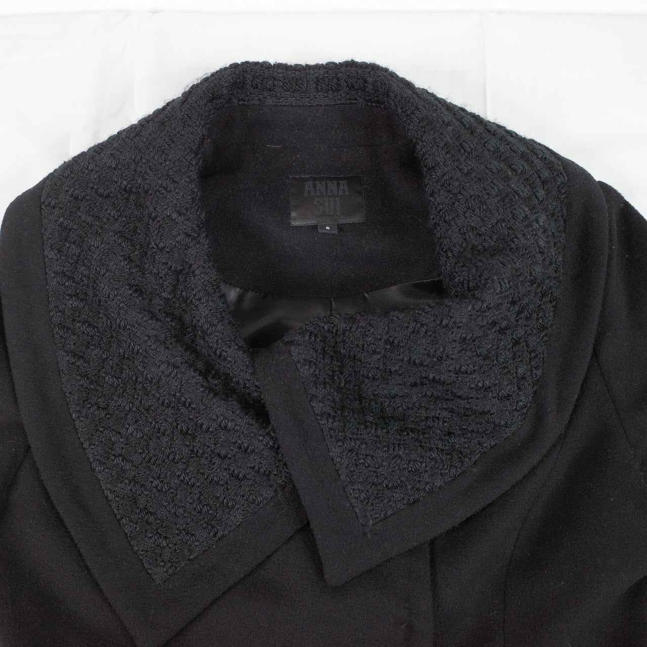 Anna Sui Black Wool Button Knee Length Coat 6