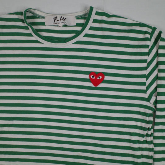 Comme Des Garcons CDG Play Green and White Striped Long Sleeve Crewneck T-shirt XL