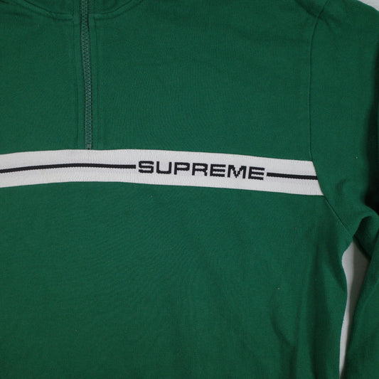 Supreme Logo Tape Stripe Green White 1/4 Zip Sweater Mens Large