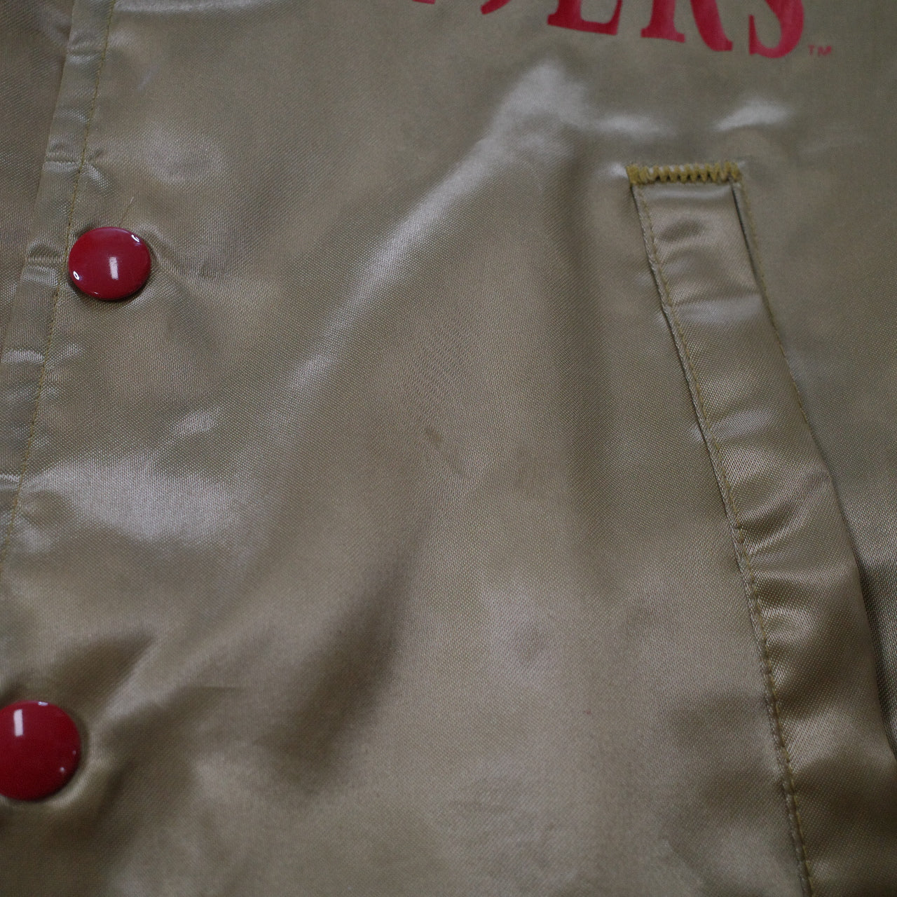 Vtg San Francisco 49ers Chalk Line Gold Satin Bomber Jacket USA Made Boys Youth Sz 14-16