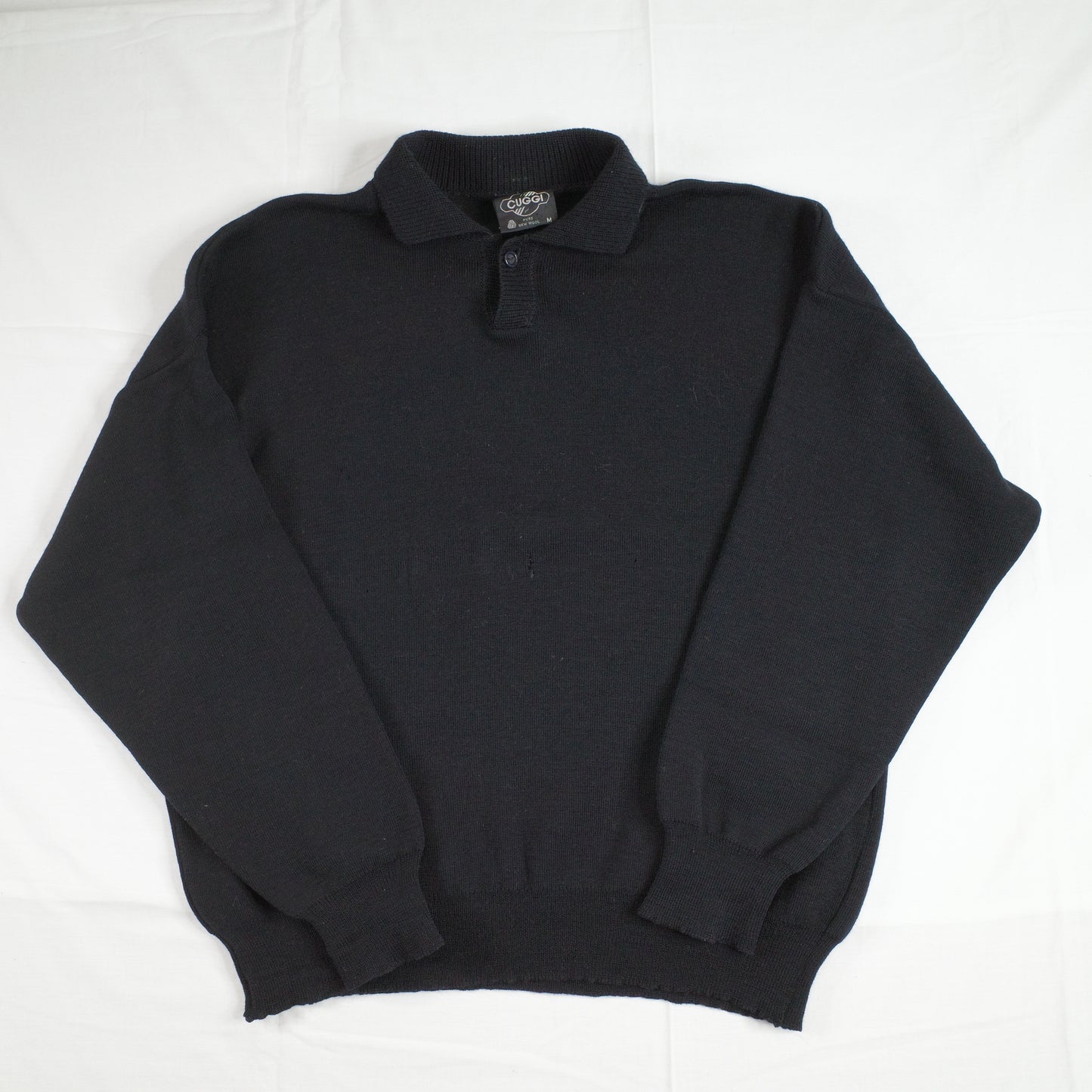 Vintage Coogi 80's Black Wool Cuggi Quarter Button Sweater Black Mens Medium