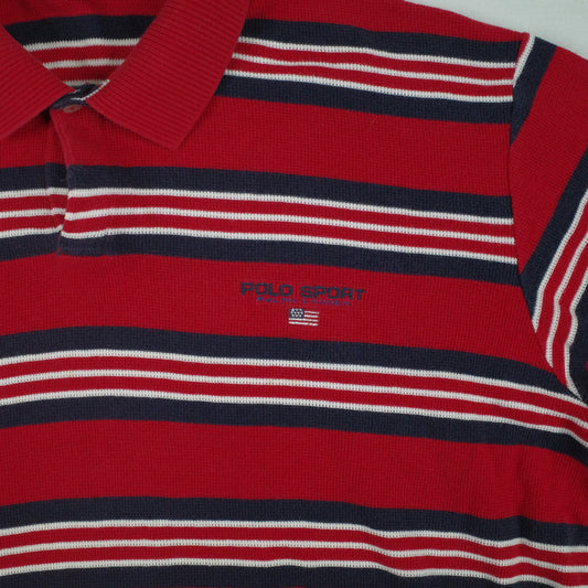 Vintage Polo Sport Ralph Lauren Striped Red Blue Polo Mens Large