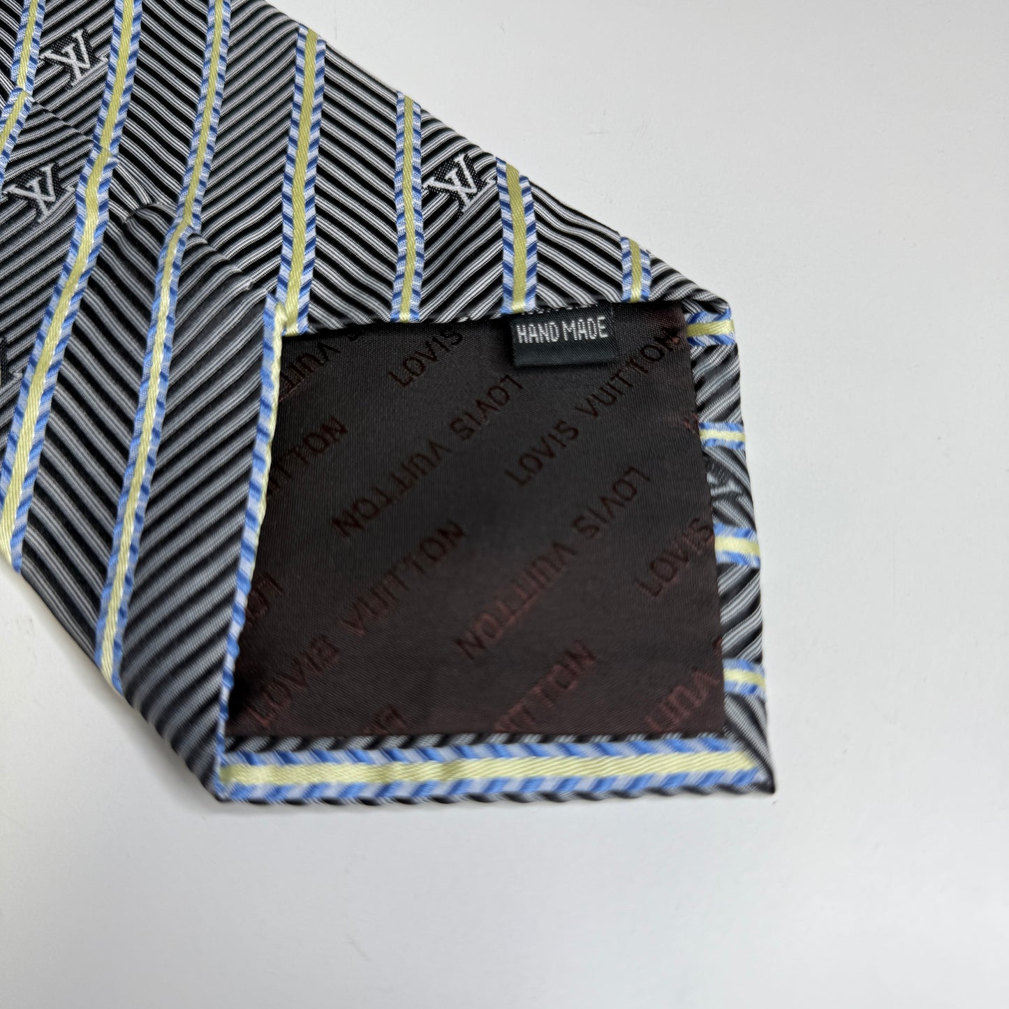 LOUIS VUITTON Silk Neck Tie LV Logo Gray Handmade In Made In Italy