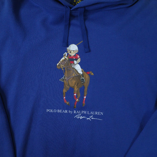 Polo Ralph Lauren Preppy Bear Polo Bear Pullover Hoodie Hooded Sweatshirt Blue Mens XXL