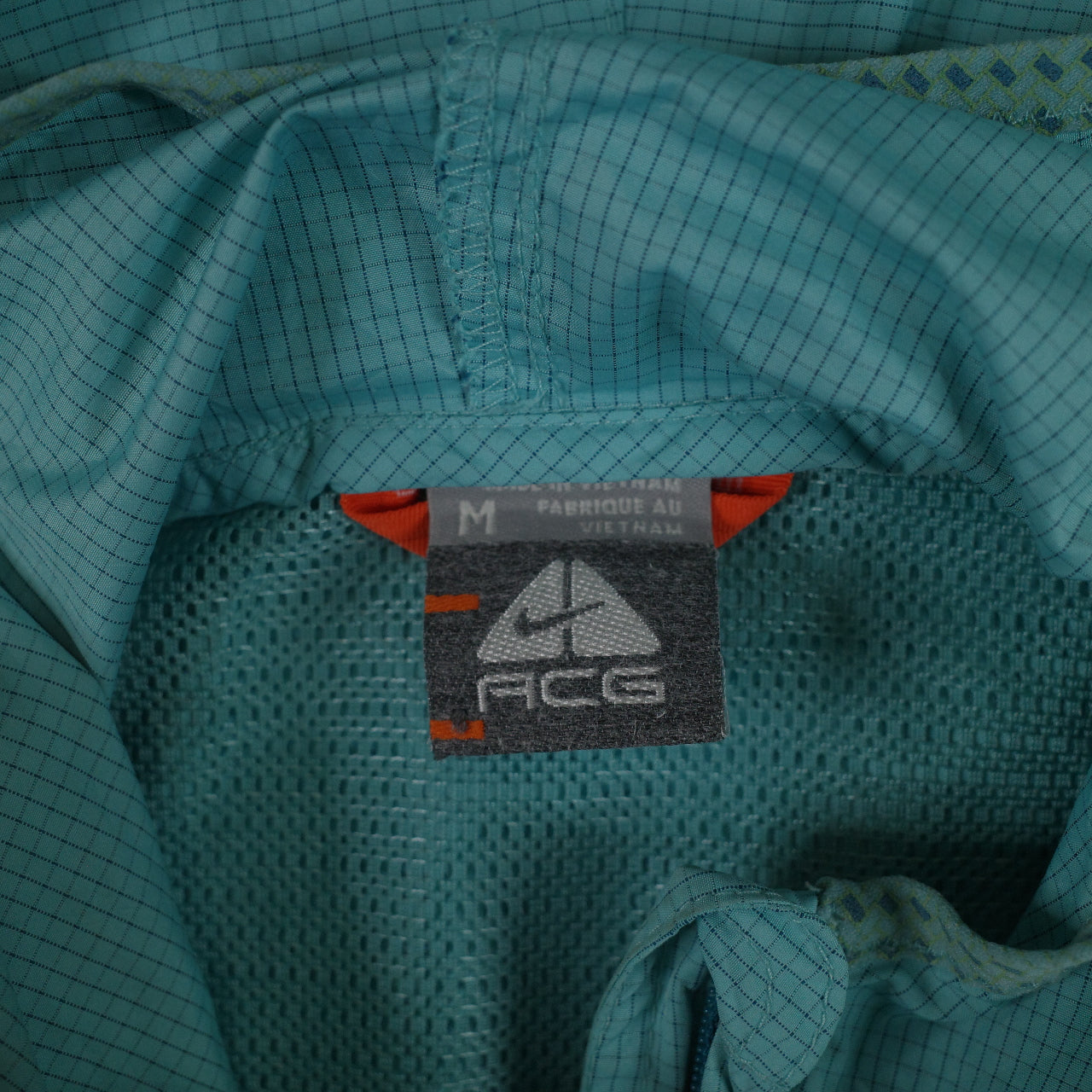 Nike ACG Grid Rip Stop Teal Kangaroo Half Zip Hooded Jacket Mens Medium