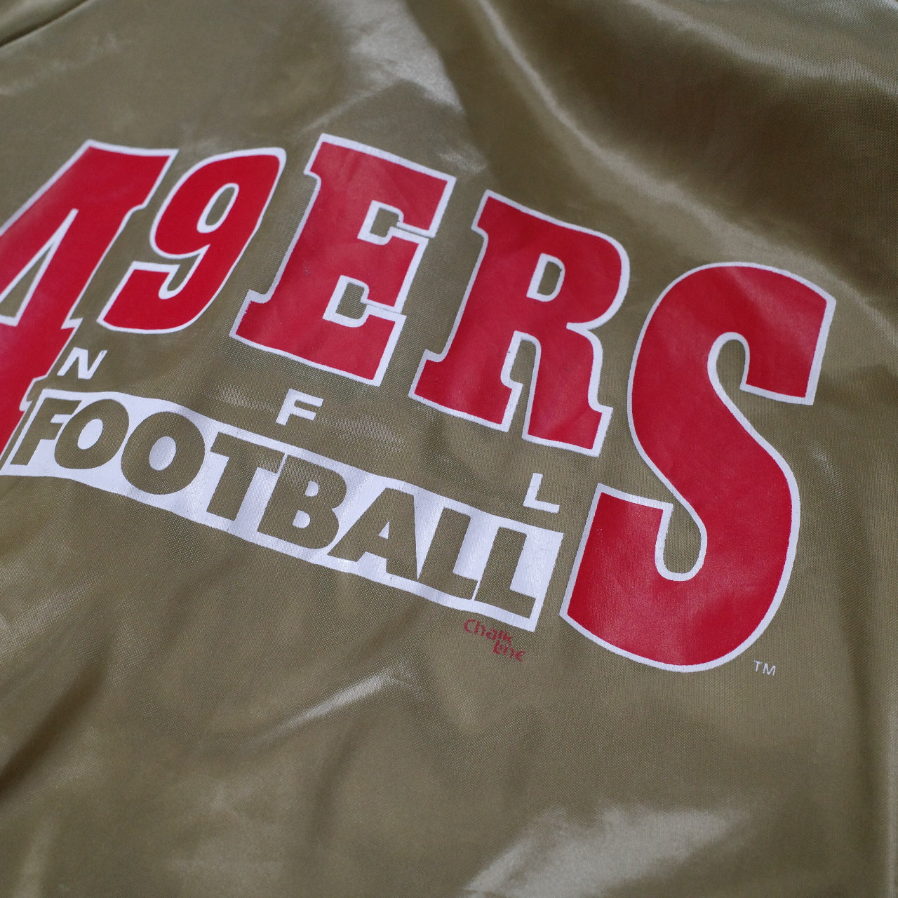 Vtg San Francisco 49ers Chalk Line Gold Satin Bomber Jacket USA Made Boys Youth Sz 14-16