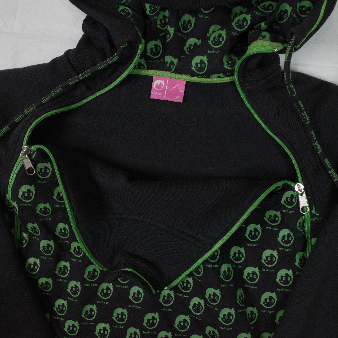 Heidi dot com 2 Zip Neon Black Hooded Zip Up Jacket Unisex XL