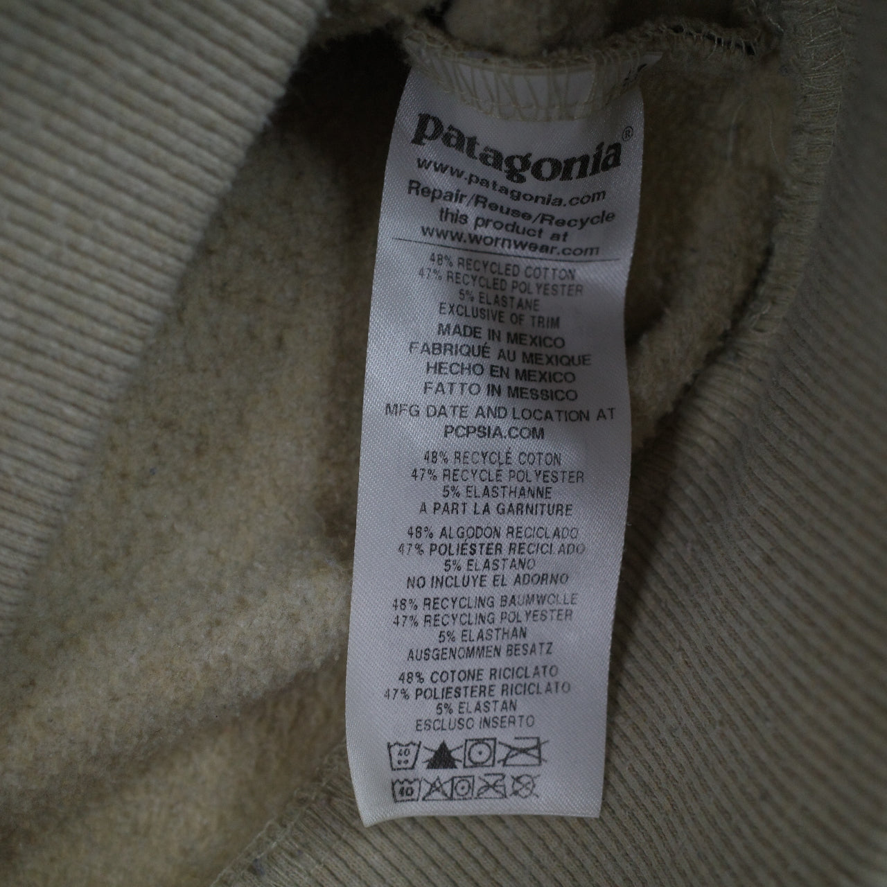 Patagonia Mens Sweater Uprisal P6 Label Crewneck Beige Medium