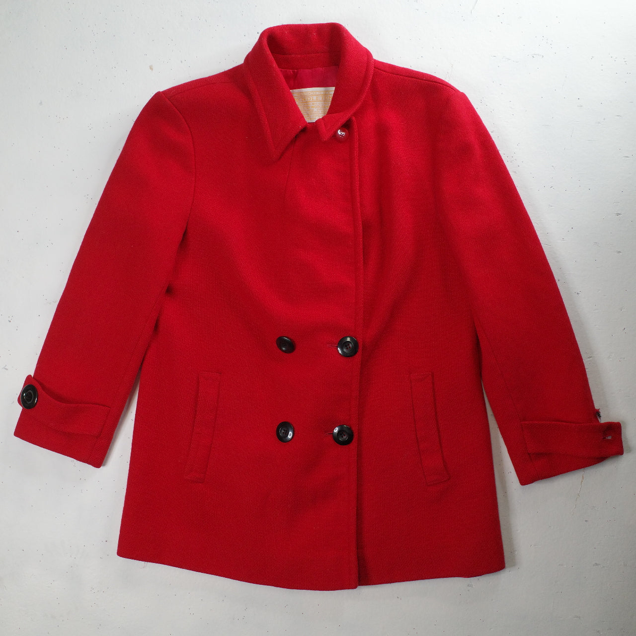 Pendleton Double Breasted 1970's Pea Long Wool Red Coat Women's 8 USA Made