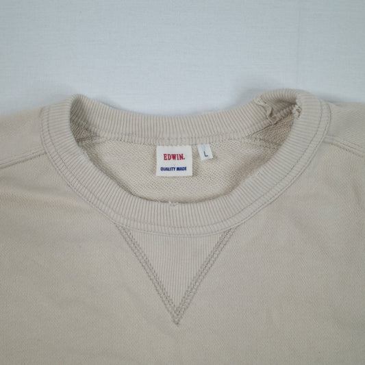 Edwin Heavy Cotton Distressed Sweatshirt Crewneck Beige Mens Large