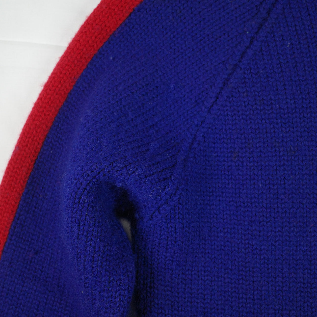 Vintage Ralph Lauren Uni Crest Wool Knit Sweater Blue Red Mens Small