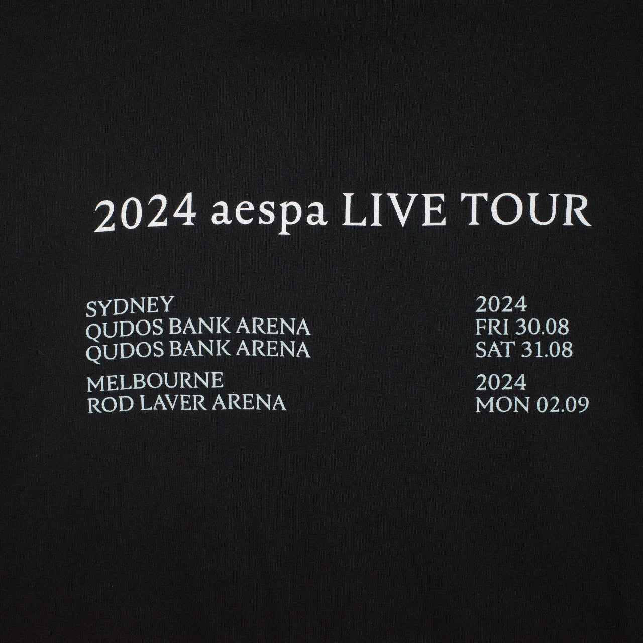 aespa SYNK Parallel Line Australia Tour Dateback Black Hoodie Large