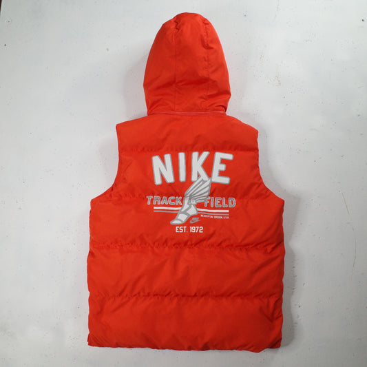 Vintage Nike Athletics Department Orange Puffer Track Field Detachable Hood Men's Small