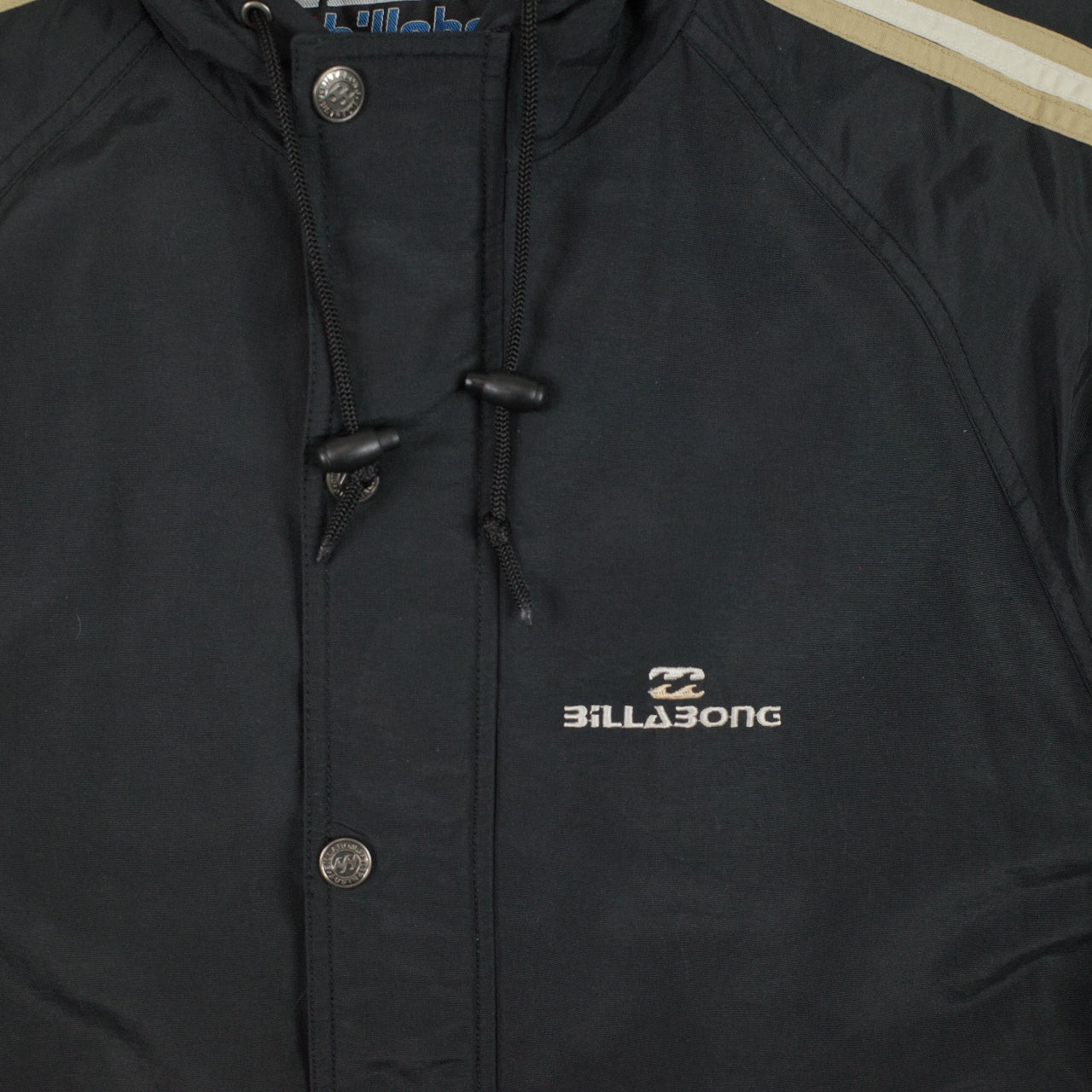 Vintage Billabong Black Full Zip Hooded Piping Jacket Mens Extra Small 90's